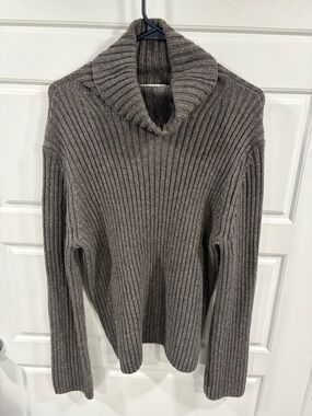 Zara Ribbed Cowl Neck Sweater - Taupe Gray